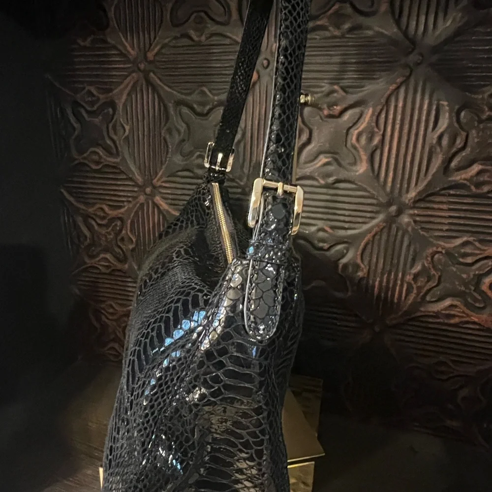 Michael Kors Black Snakeskin Embossed Shoulder Bag NWOT